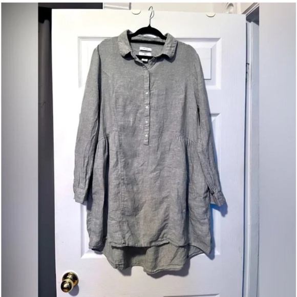 100% linen Halston dress size L with drop waist detail - Picture 1 of 6